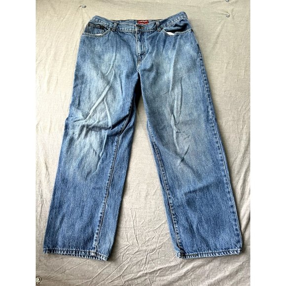 Chaps‎ Pants Mens 36 Blue Denim Belted Zip Pocketed Jeans Men 36x29. - Picture 1 of 10